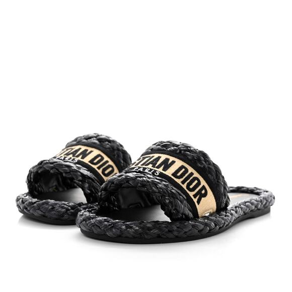 Christian Dior Raffia Embroidered Dway Mules Slide Sandals - Picture 1 of 15